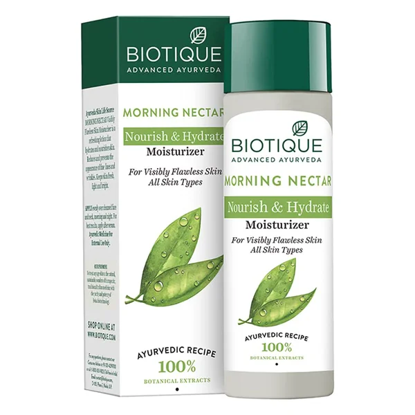 Biotique Morning Nectar Nourish &amp; Hydrate Moisturizer 190 ml | Wild Turmeric, Ashwagandha, Neem Leaves &amp; Ginegr | Removes Blemishes &amp; Dark Spots | Helps In Nourishing &amp; Hydrating | For Visibly Flawless Skin | 100% Botanical Extarct | For All Skin Type, Pack of 1