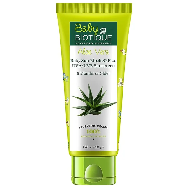 Biotique Bio Aloe Vera Baby Sun Block SPF 20 Sunscreen Cream, 50 gm, Pack of 1