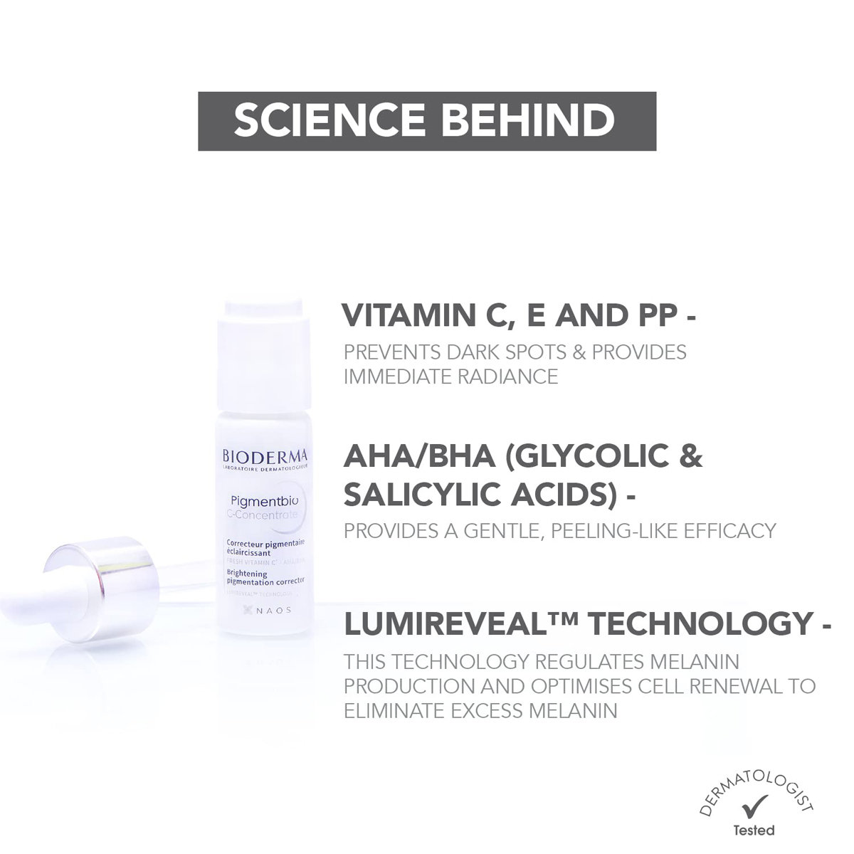 Bioderma Pigmentbio C-Concentrate 15 ml | Vitamin C, AHA, BHA | Corrects Pigmentation | Brightens Skin, Pack of 1 Bioderma Pigmentbio C-Concentrate 15 ml | Vitamin C, AHA, BHA | Corrects Pigmentation | Brightens Skin, Pack of 1