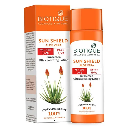 Biotique Sun Shield Aloevera 75+ SPF PA+++ UVB Sunscreen Ultra Soothing Body Lotion, 190 ml