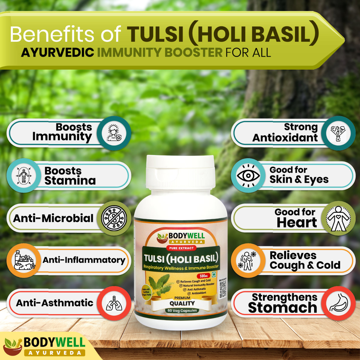 Bodywell Tulsi Holi Basil 500 mg, 60 Capsules, Pack of 1 Bodywell Tulsi Holi Basil 500 mg, 60 Capsules, Pack of 1