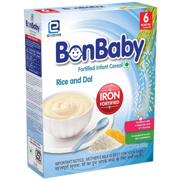 Bonbaby Rice &amp; Dal Cereal for 6Months, 300 gm Refill, Pack of 1