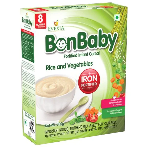 Bonbaby Infant Cereal with Rice &amp; Vegetables Cereal for 8 Months Onwards, 300 gm, Pack of 1