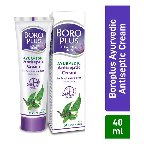 Boroplus Ayurvedic Antiseptic Cream 40 ml | Provides 24 Hr Moisturisation | Moisturises Dry Skin| For Minor Cuts, Burns, Wounds, Scratched, Cold Sore, Chapped Skin | With 10 Super Herbs | For Face, Hands &amp; Body, Pack of 1