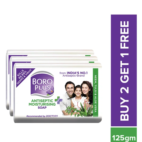 Boroplus Antiseptic + Moisturising Soap With Neem, Tulsi & Aloe Vera, 125 gm (Buy 2 Get 1 Free)