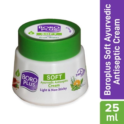 Boroplus Soft Antiseptic Cream 25 ml | Light &amp; Non-sticky | Provides 24 hour moisturisation|Ayurvedic Cream for all seasons| Moisturises Dry Skin| 10 Natural Ingredients|Vitamin E | With Fruit Water and 10 Super Herbs, Pack of 1