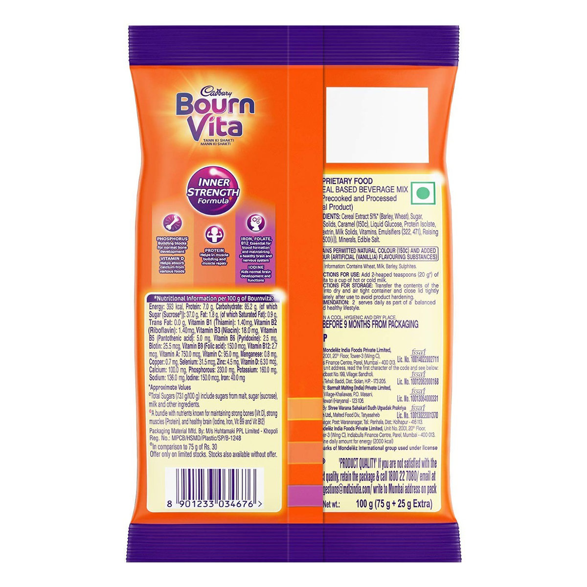 Cadbury Bournvita Nutrition Powder 75 gm Refill Pack | Inner Strength Formula | For Strong Bones, Muscle & Active Brain | Nutritional Drink For Kids, Pack of 1 Cadbury Bournvita Nutrition Powder 75 gm Refill Pack | Inner Strength Formula | For Strong Bones, Muscle & Active Brain | Nutritional Drink For Kids, Pack of 1