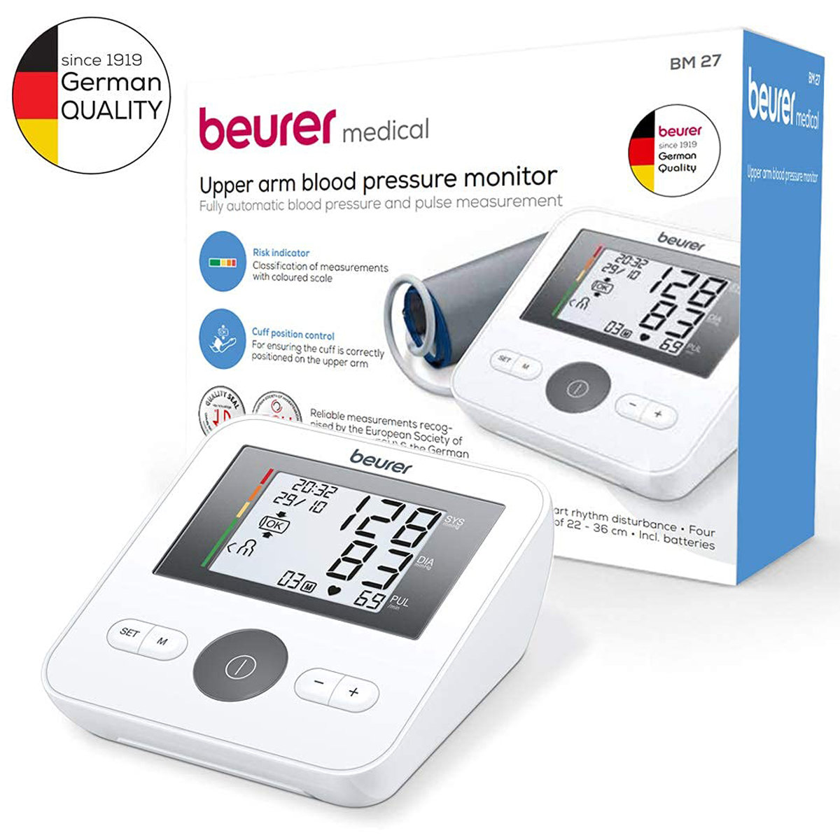 Beurer BM 27 Upper Arm Blood Pressure Monitor with Cuff Position Control, 1 Count, Pack of 1 Beurer BM 27 Upper Arm Blood Pressure Monitor with Cuff Position Control, 1 Count, Pack of 1