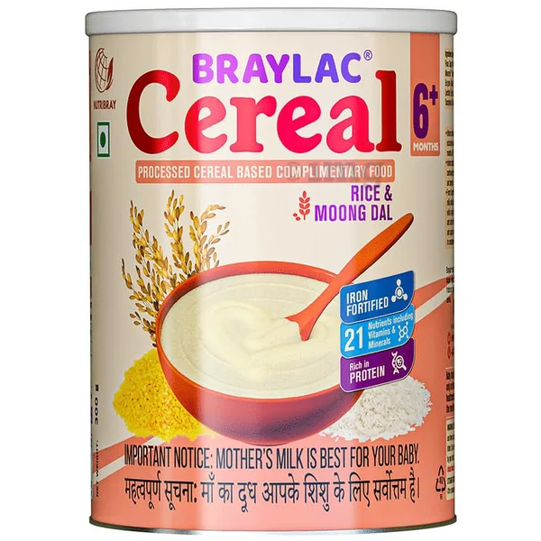 Braylac Cereal Rice & Moong Dal for 6+ Months, 300 gm Tin