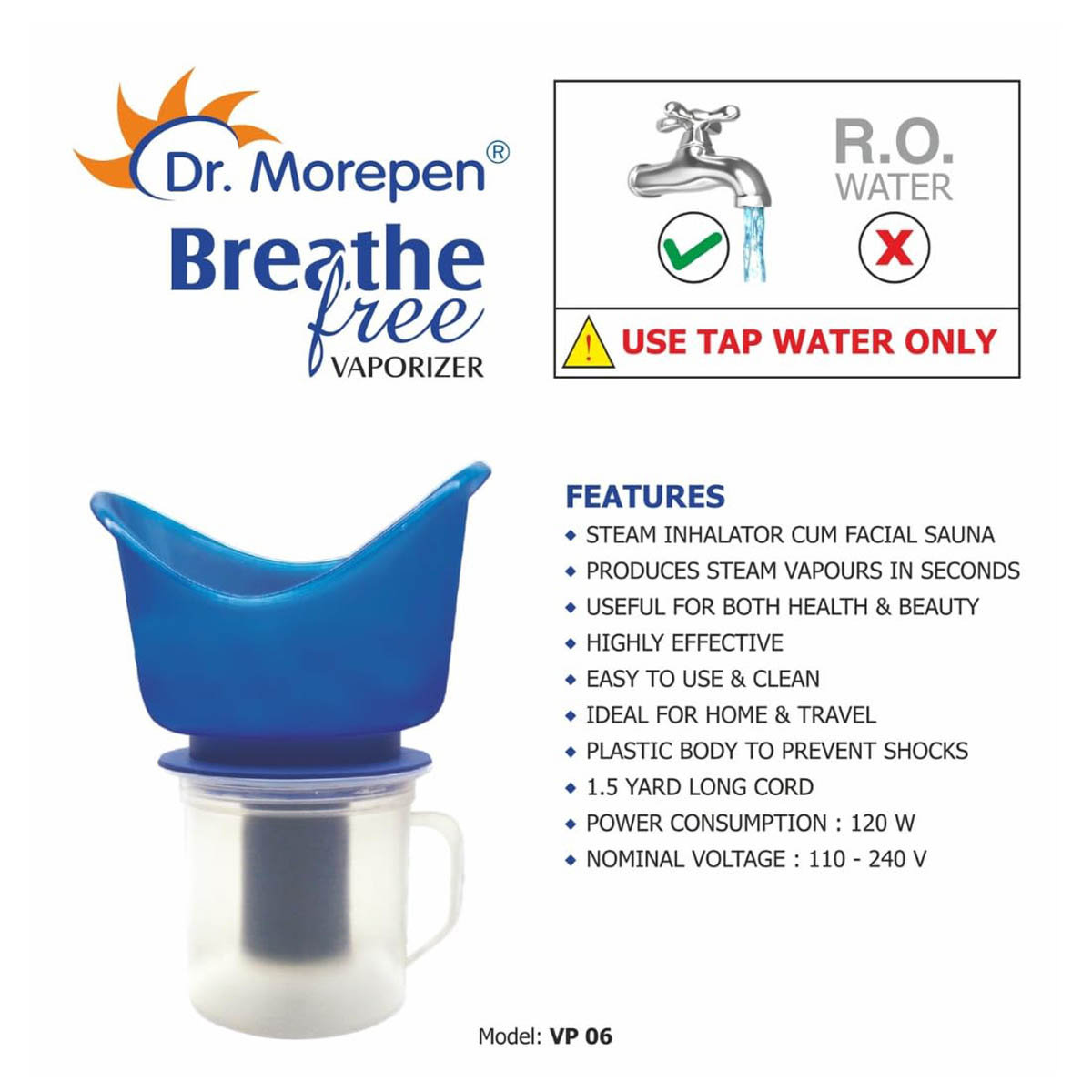 Dr. Morepen Breathe Free Vaporizer VP06, 1 Count, Pack of 1 Dr. Morepen Breathe Free Vaporizer VP06, 1 Count, Pack of 1