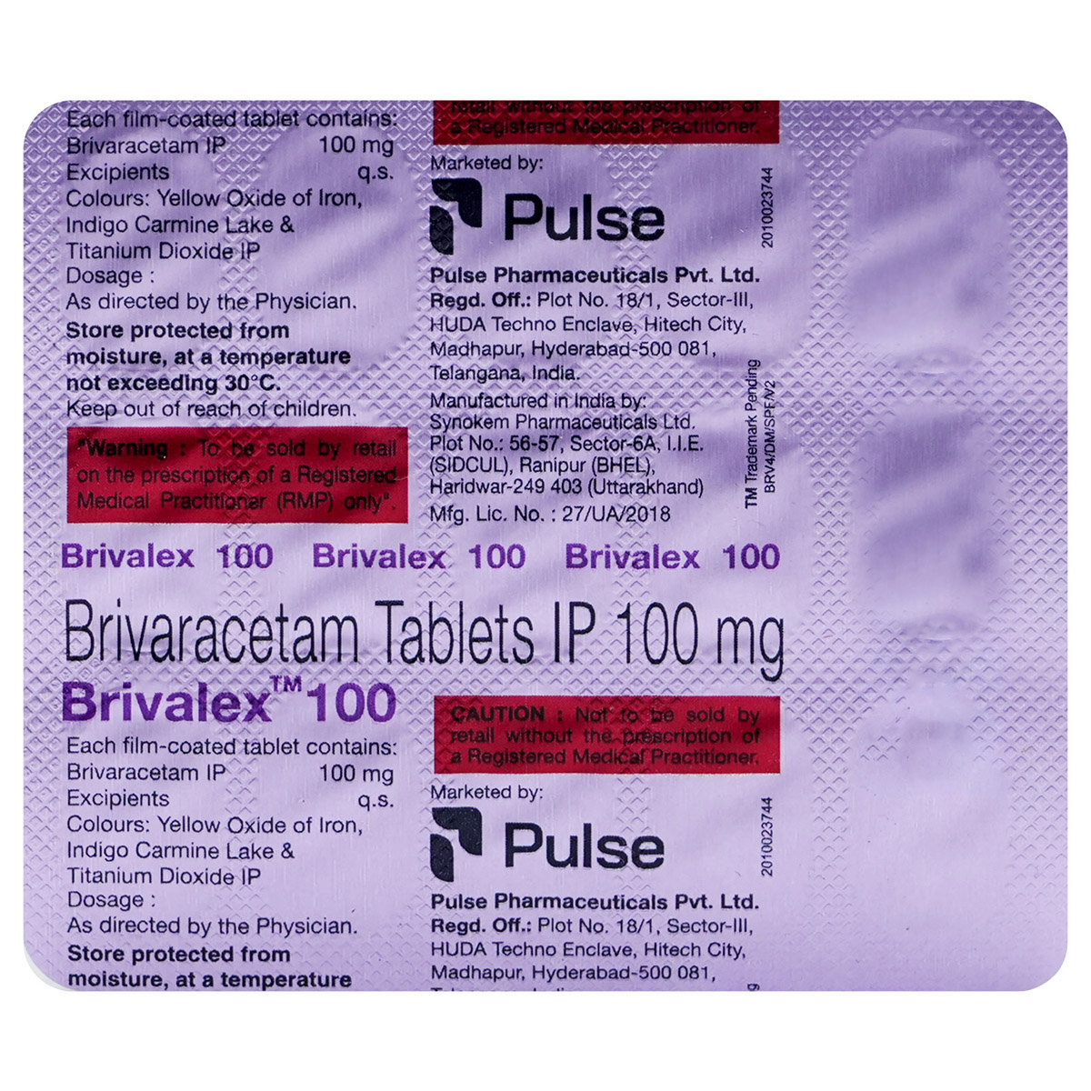 Brivalex 100 Tablet 15's, Pack of 15 TABLETS Brivalex 100 Tablet 15's, Pack of 15 TABLETS