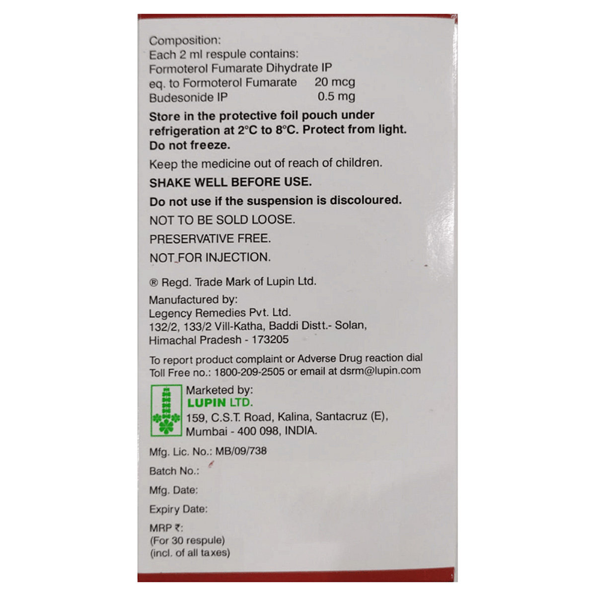 Budamate Neb 0.5 mg Respules 5 x 2 ml, Pack of 1 Respules Budamate Neb 0.5 mg Respules 5 x 2 ml, Pack of 1 Respules