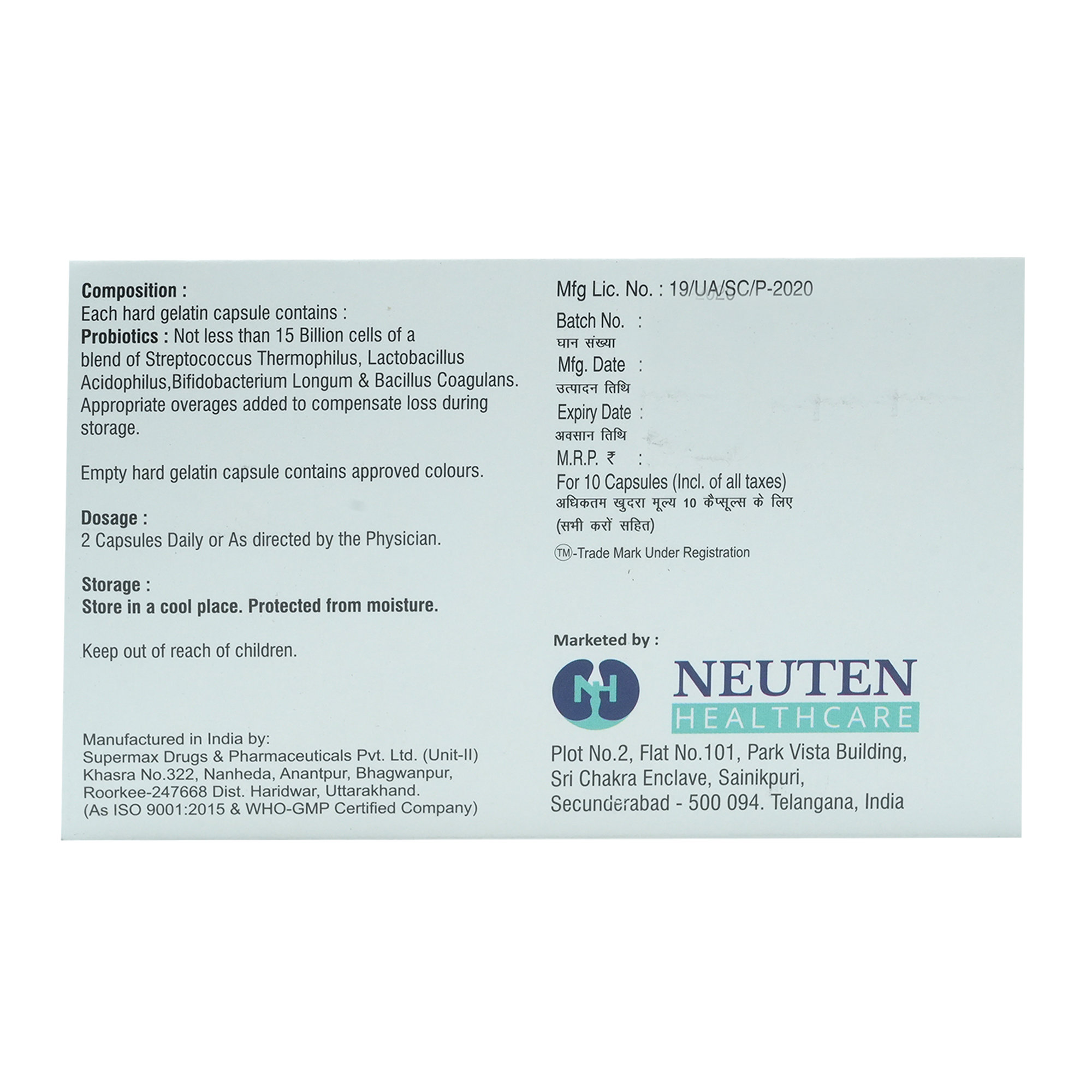 Bun Pro NLT Capsule 10's, Pack of 10 Bun Pro NLT Capsule 10's, Pack of 10