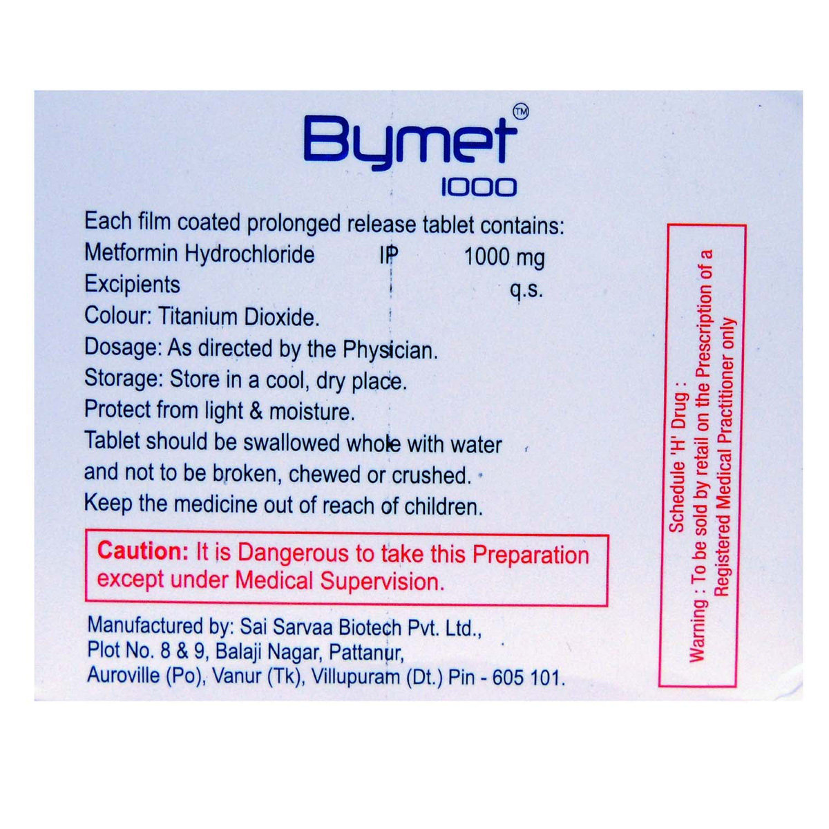 Bymet 1000 Tablet 10's, Pack of 10 TABLETS Bymet 1000 Tablet 10's, Pack of 10 TABLETS