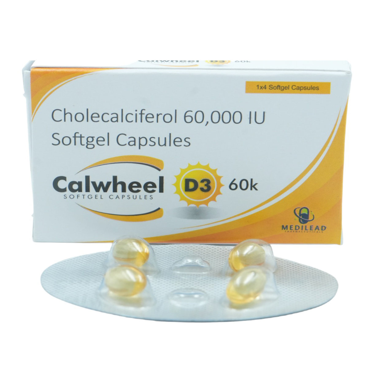 Calwheel D3 60K Softgel Capsule 4's, Pack of 4 Calwheel D3 60K Softgel Capsule 4's, Pack of 4