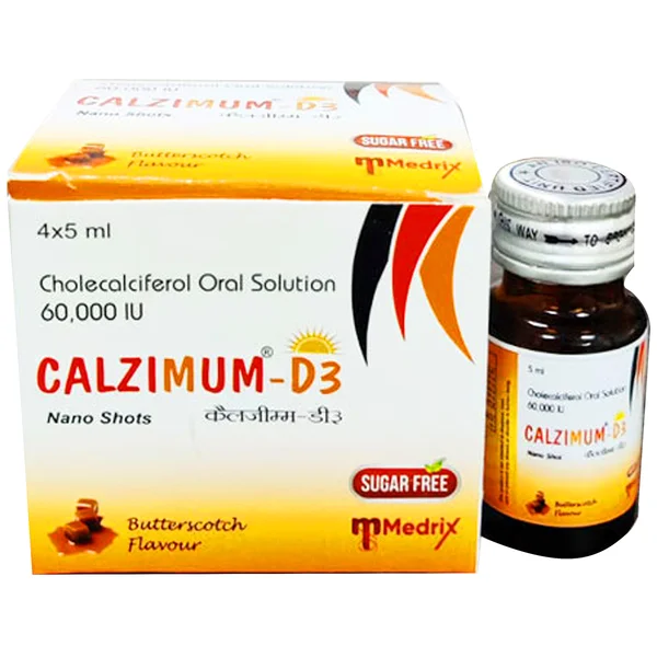 Calzimum-D3 Sugar Free Nano Shots Butterscotch Oral Solution 5 ml, Pack of 1