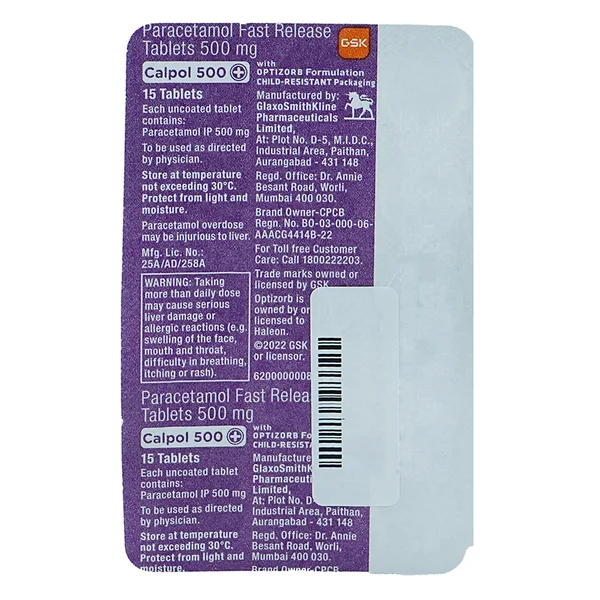 Calpol 500 Plus Tablet 15's