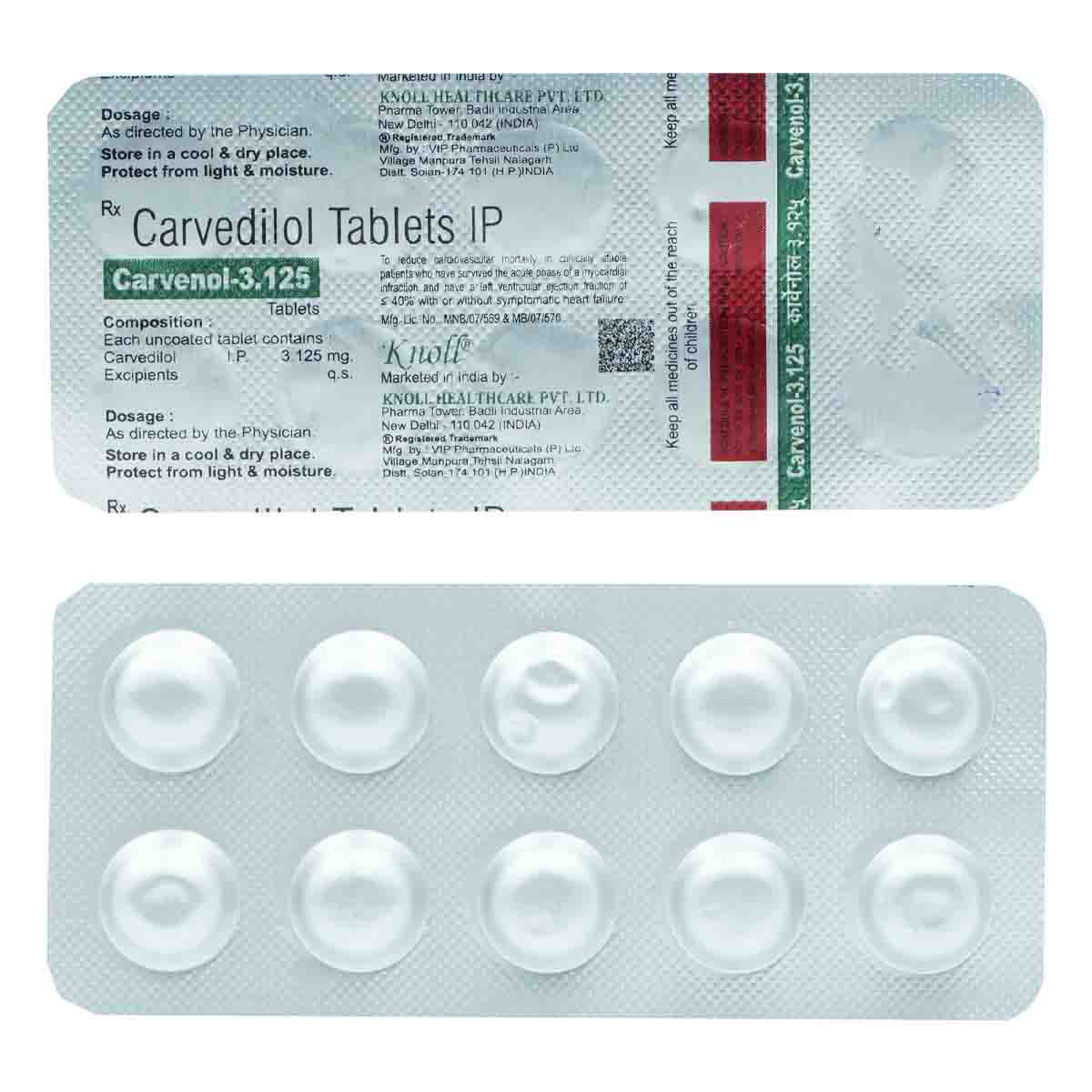 Carvenol 3.125 mg Tablet 10's, Pack of 10 TabletS Carvenol 3.125 mg Tablet 10's, Pack of 10 TabletS