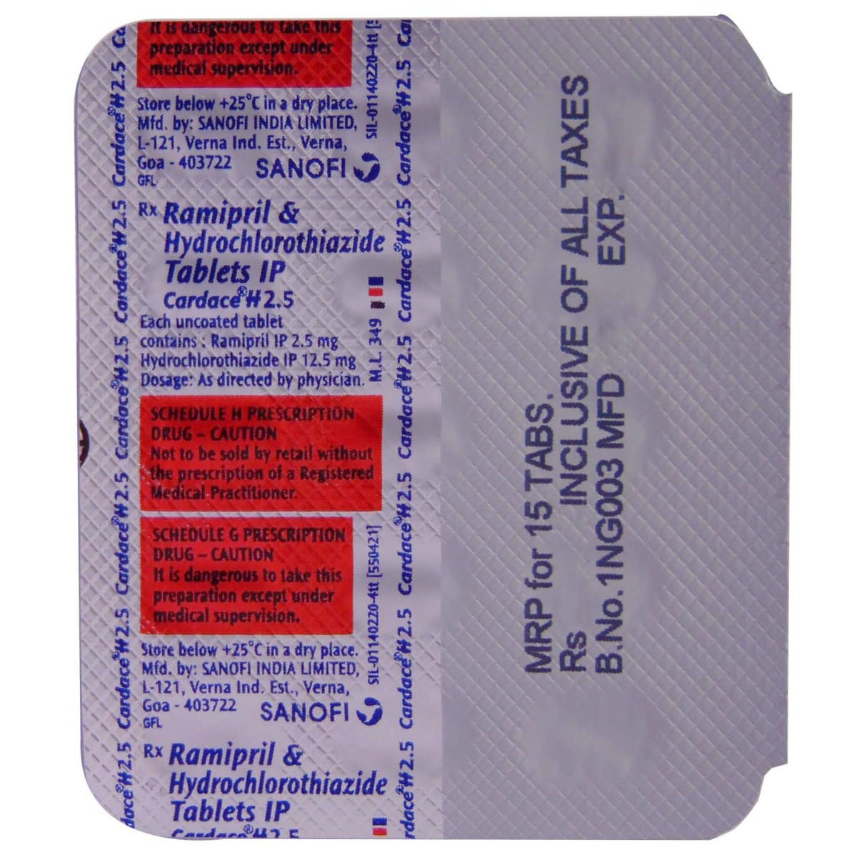 Cardace H 2.5 Tablet 15's, Pack of 15 Cardace H 2.5 Tablet 15's, Pack of 15