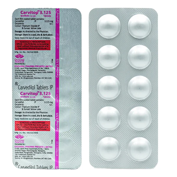 Carvitop 3.125 Tablet 10's, Pack of 10 TABLETS