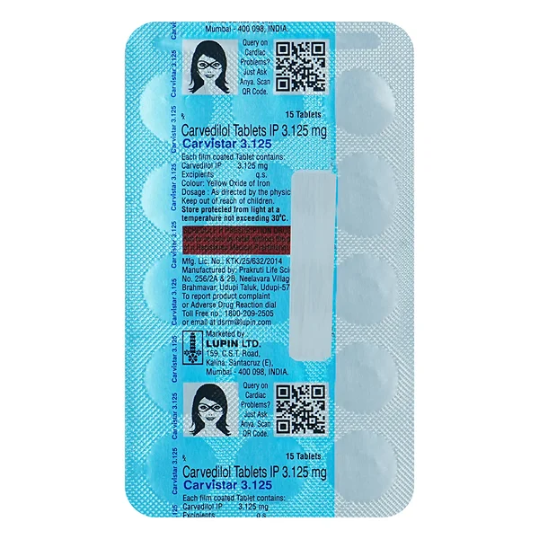 Carvistar 3.125 Tablet 15's, Pack of 15 TABLETS