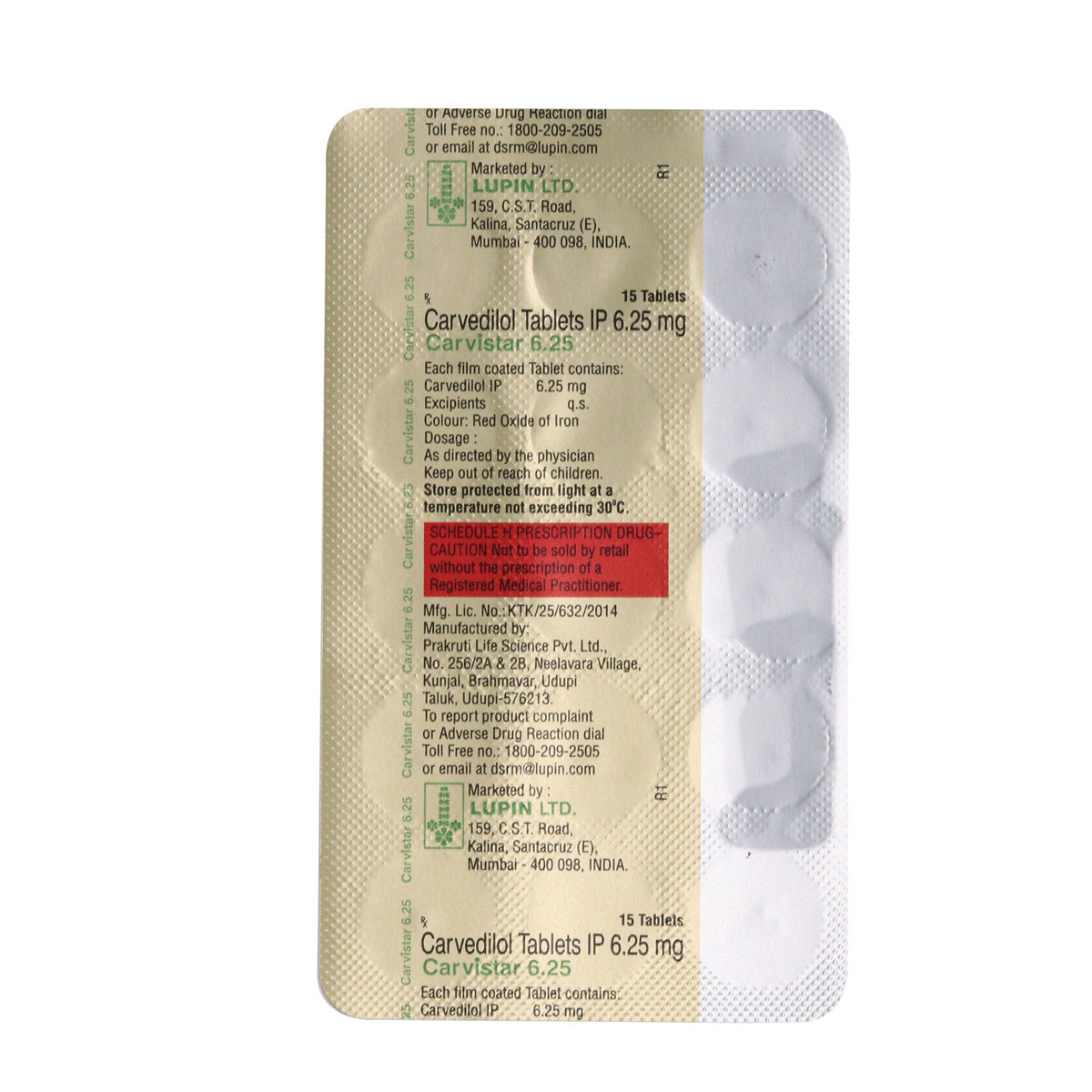 Carvistar 6.25 Tablet 15's, Pack of 15 TABLETS Carvistar 6.25 Tablet 15's, Pack of 15 TABLETS