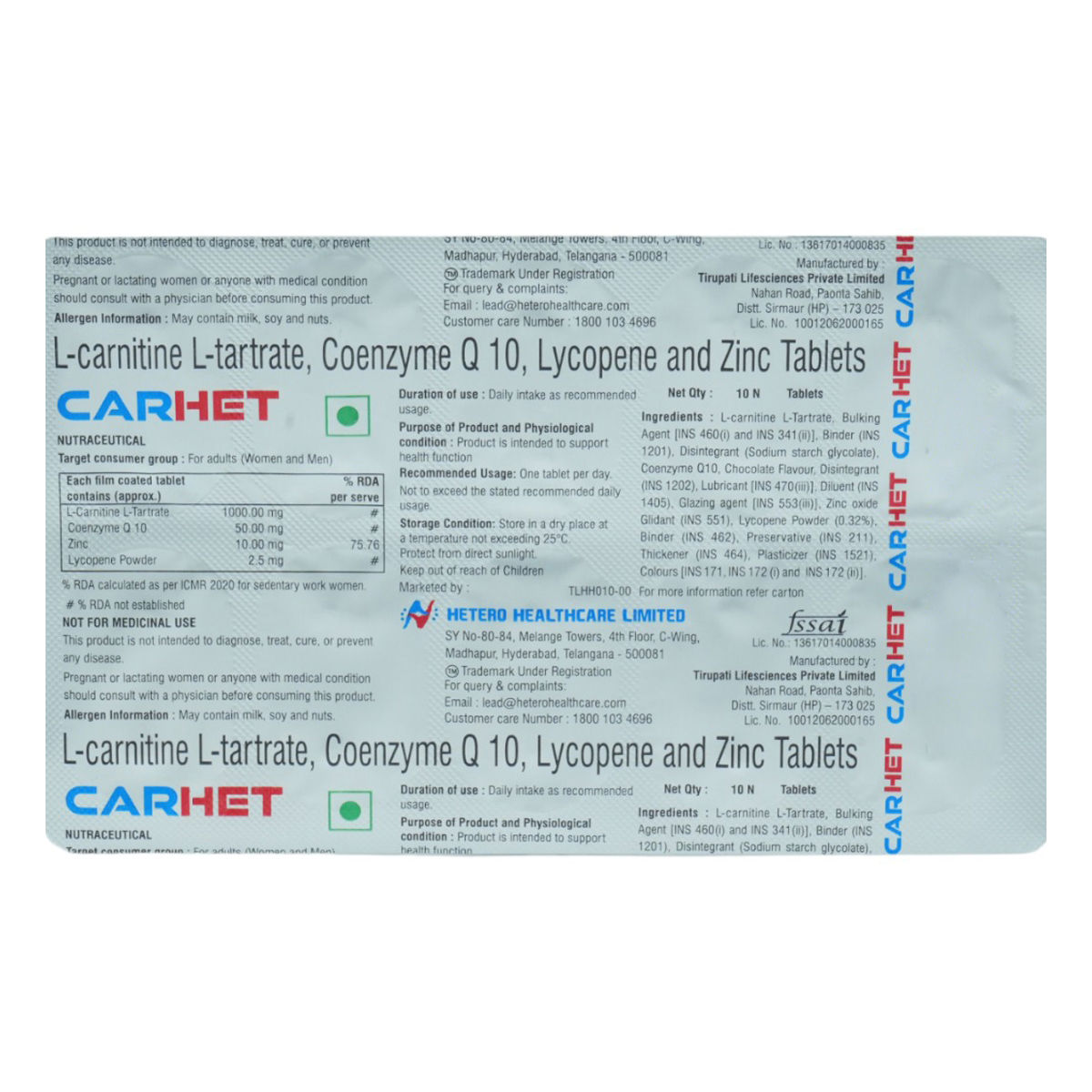 Buy Carhet Tablet 10's Online