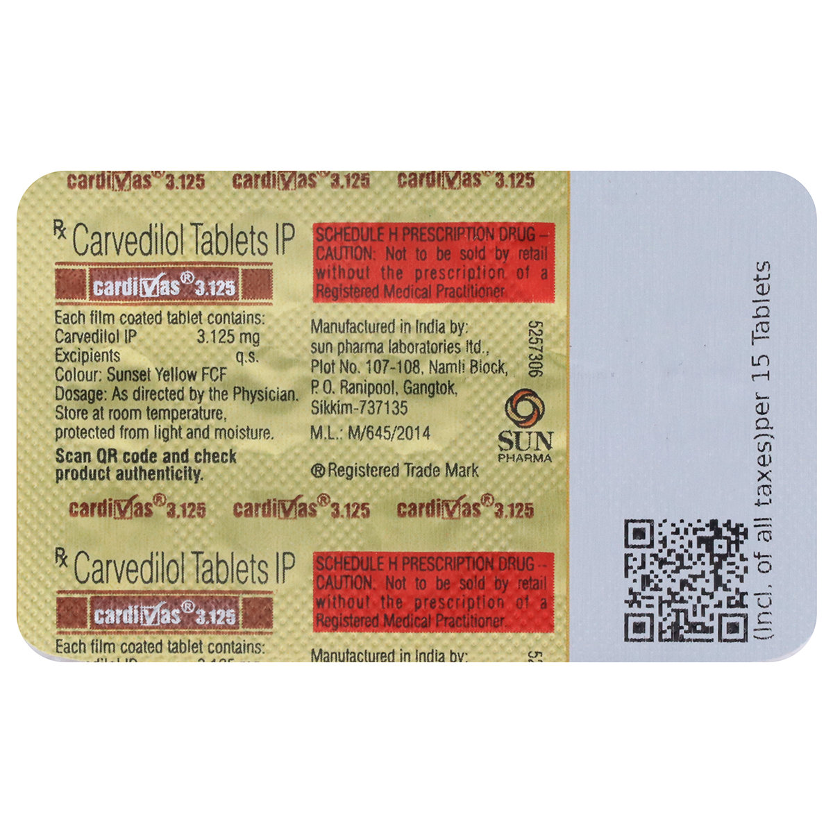 Cardivas 3.125 Tablet 15's, Pack of 15 Cardivas 3.125 Tablet 15's, Pack of 15