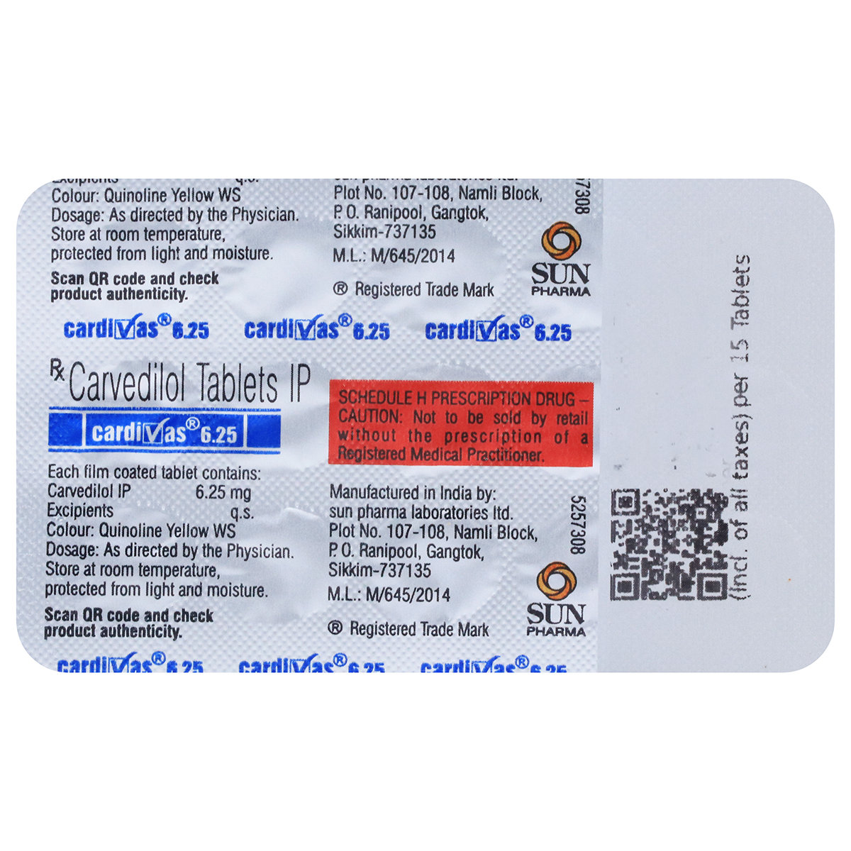 Cardivas 6.25 Tablet 15's, Pack of 15 Cardivas 6.25 Tablet 15's, Pack of 15