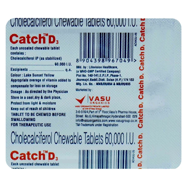 Catch D3 60K Chewable Tablet 4's, Pack of 4 TABLETS