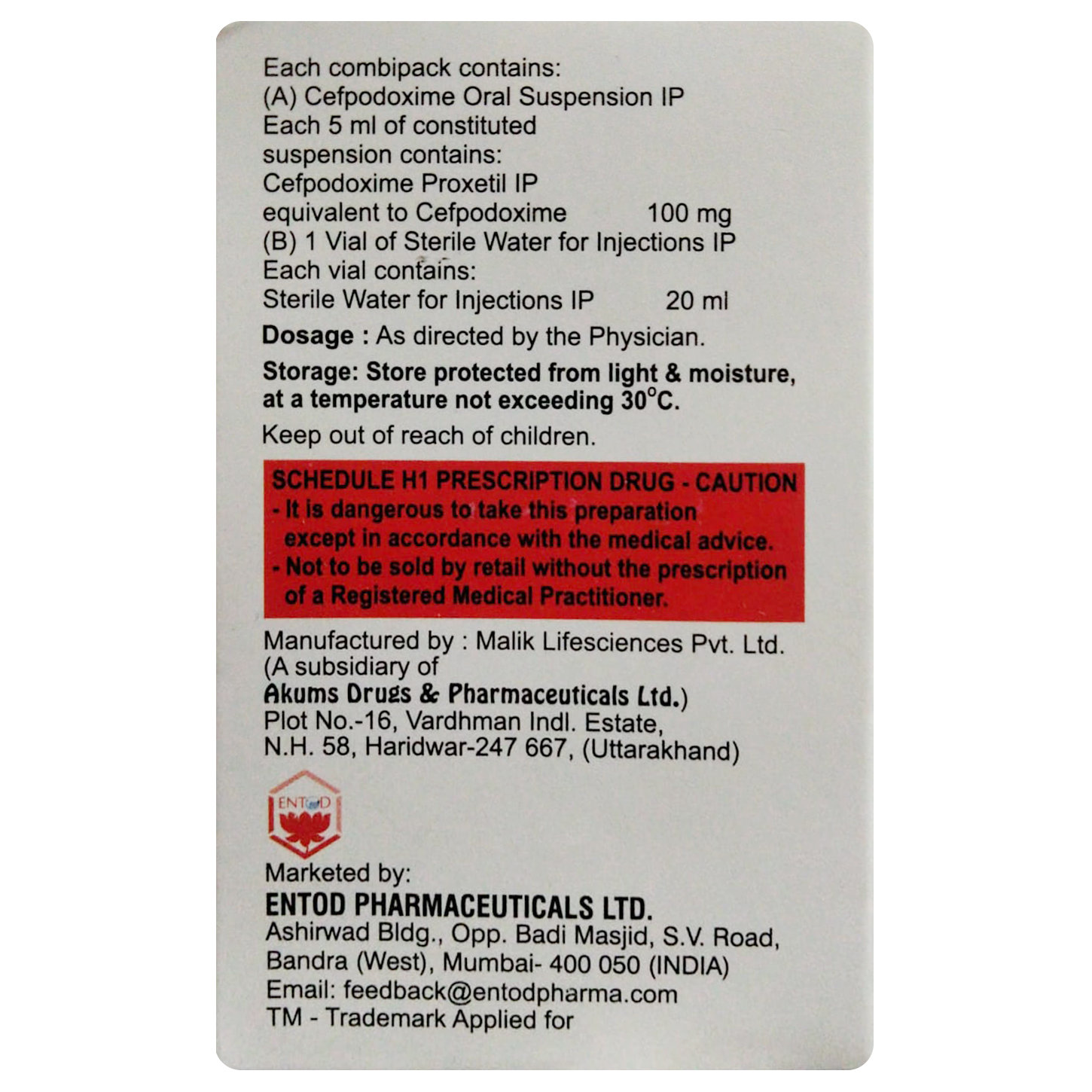 Cefentod-Kid Dry Syrup 30 ml, Pack of 1 Dry Syrup Cefentod-Kid Dry Syrup 30 ml, Pack of 1 Dry Syrup