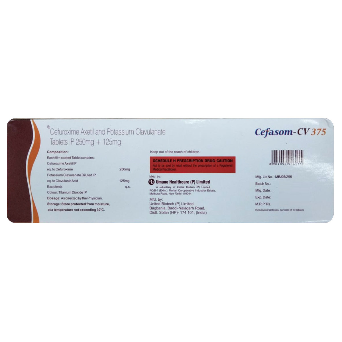Cefasom-CV 375 Tablet 10's, Pack of 10 TabletS Cefasom-CV 375 Tablet 10's, Pack of 10 TabletS