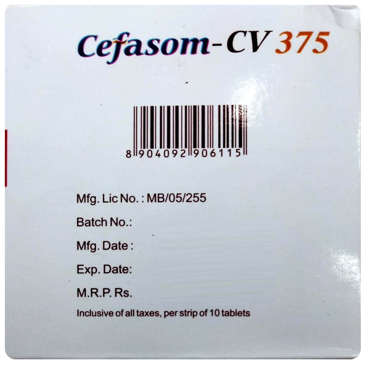 Cefasom-CV 375 Tablet 10's, Pack of 10 TabletS Cefasom-CV 375 Tablet 10's, Pack of 10 TabletS
