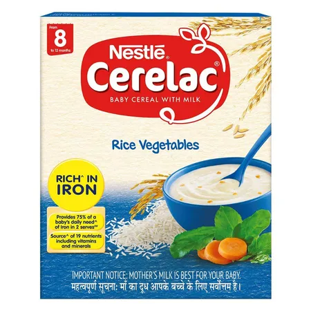CERELAC Baby Food Cereal | Rice Vegetables for 8 to 12 Months Baby | Source of Iron & Protein | Instant Baby Food Cereal | 300g