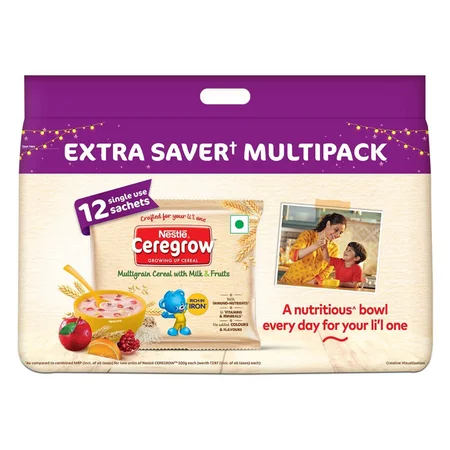 Nestle Ceregrow Multigrain Cereal with Milk & Fruits Powder, 600 gm (12x50 gm)