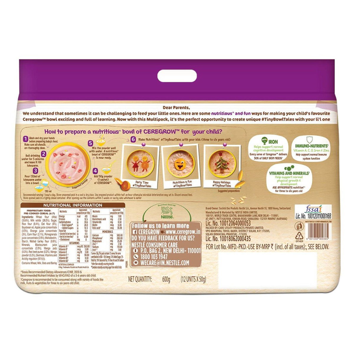 Nestle Ceregrow Multigrain Cereal with Milk & Fruits Powder, 600 gm (12x50 gm), Pack of 1 Nestle Ceregrow Multigrain Cereal with Milk & Fruits Powder, 600 gm (12x50 gm), Pack of 1