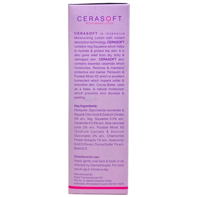 Cerasoft Moisturising Lotion 100 ml | 72hrs Hydration | Prevnets Skin Dryness | Soothing, Softening &amp; Repairs | For Normal To Dry Skin, Pack of 1