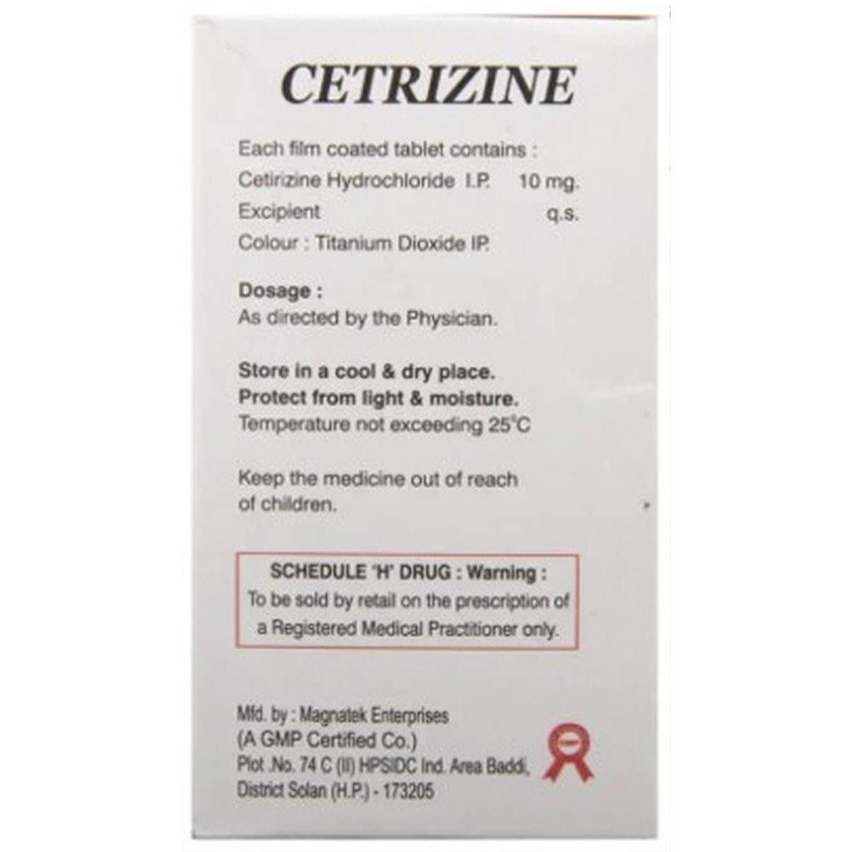 Cetrizine 10 mg Tablet 10's, Pack of 10 TabletS Cetrizine 10 mg Tablet 10's, Pack of 10 TabletS