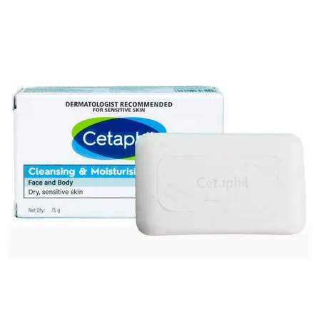 Cetaphil Cleansing & Moisturising Syndet Bar, 75 gm | For Dry, Sensitive Skin