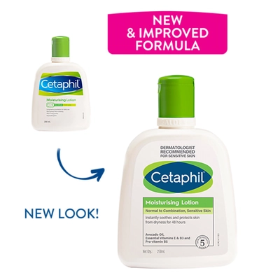 Cetaphil Moisturising Lotion 250 ml | Avacado Oil, Essentials Vitamin E, B3, Pro Vitamin B5 | provides Moisturisation | Prevent Skin Dryness For 48 Hours | Light Weight Lotion | No Greasy Formula | For Normal To Combination, Sensitive Skin, Pack of 1