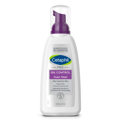 Cetaphil Pro Oil Control Foam Wash 236 ml | Hydrating Glycerin, Soothing Zinc Technology | Removes &amp; Controls Excess Oil | Soap Free | For Oily, Sensitive Skin, Pack of 1