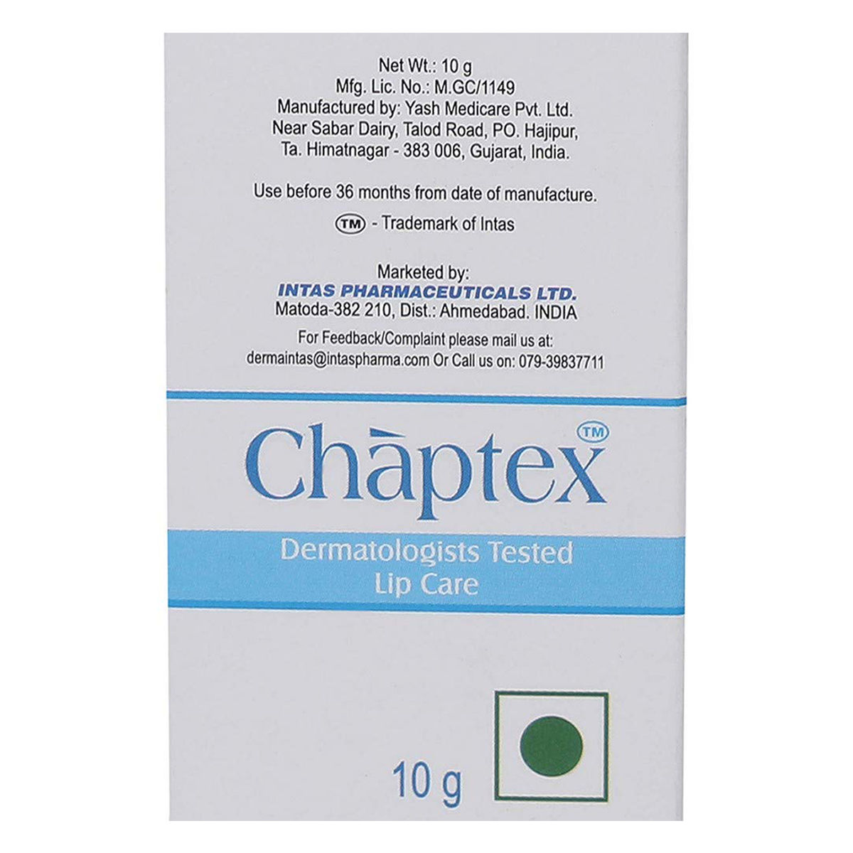 Chaptex Dermotologist Tested Lip Care SPF 15, 10 gm Price, Uses, Side