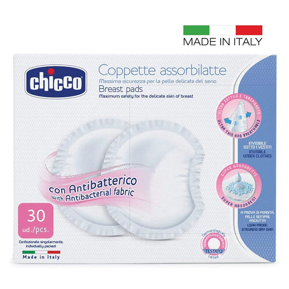 Chicco Antibacterial Breast Protection Pads, 30 Count, Pack of 1 Chicco Antibacterial Breast Protection Pads, 30 Count, Pack of 1