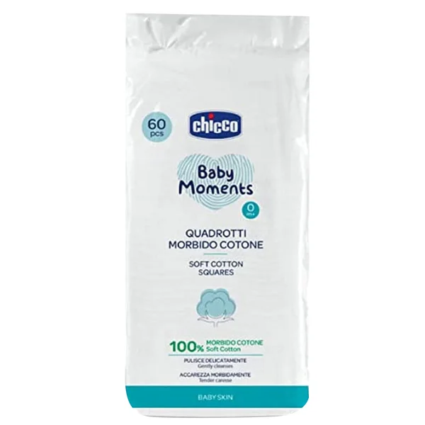 Chicco Soft Cotton Wool Squares, 60 Count