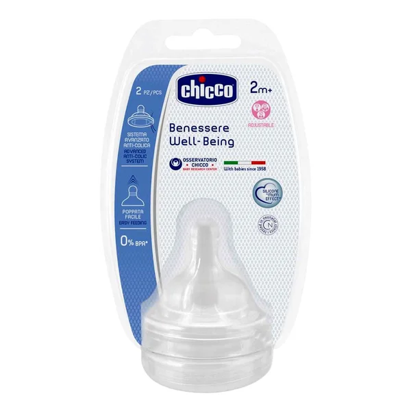 Chicco Benessere Well-Being Adjustable Silicone Nipples 2+ Months, 2 Count