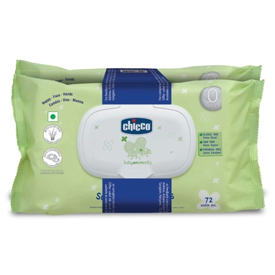 Chicco Baby Moments Soft Cleansing Baby Wipes, 144 Count (2 x 72 Wipes), Pack of 1