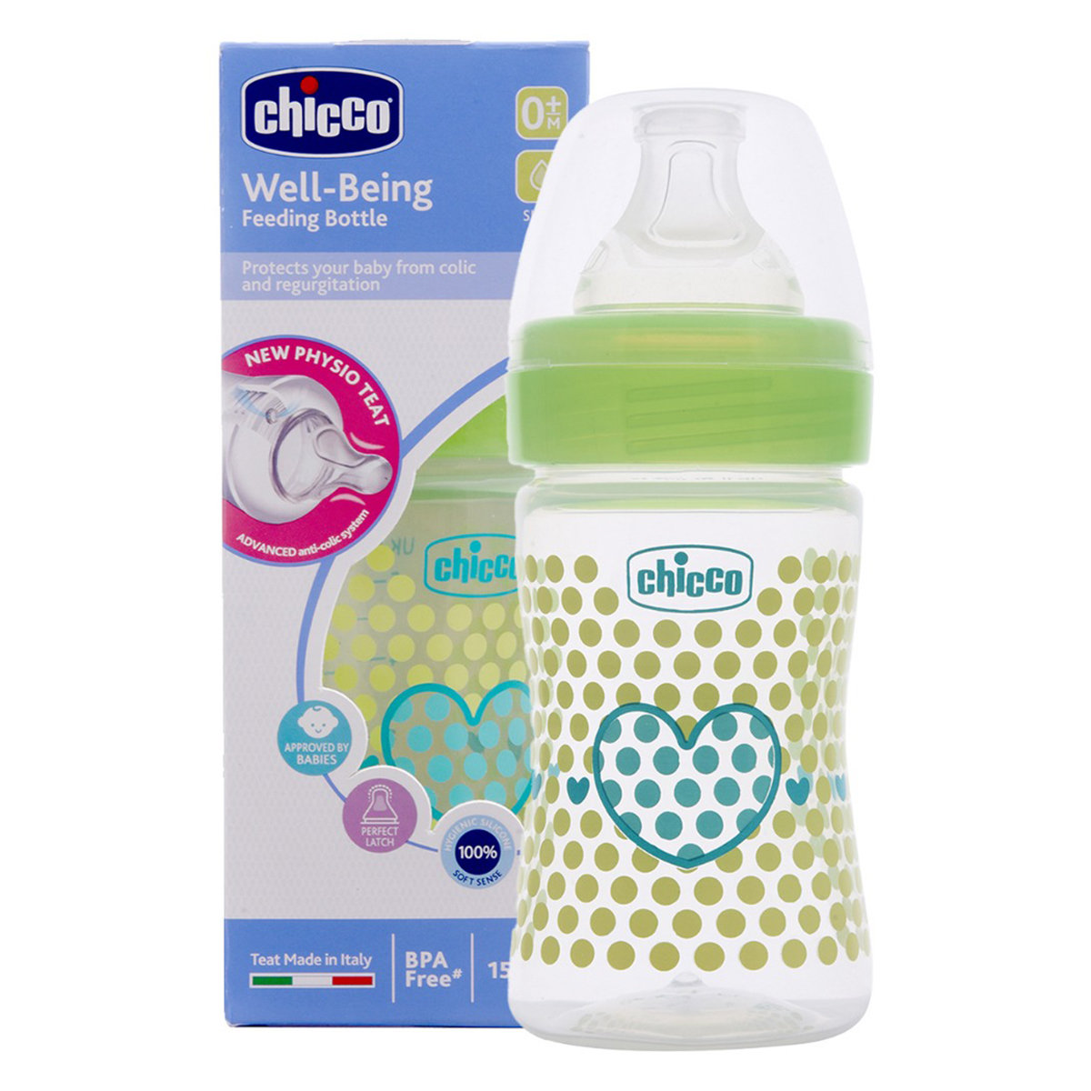 Chicco Well-Being Green Feeding Bottle, 150 ml, Pack of 1 Chicco Well-Being Green Feeding Bottle, 150 ml, Pack of 1