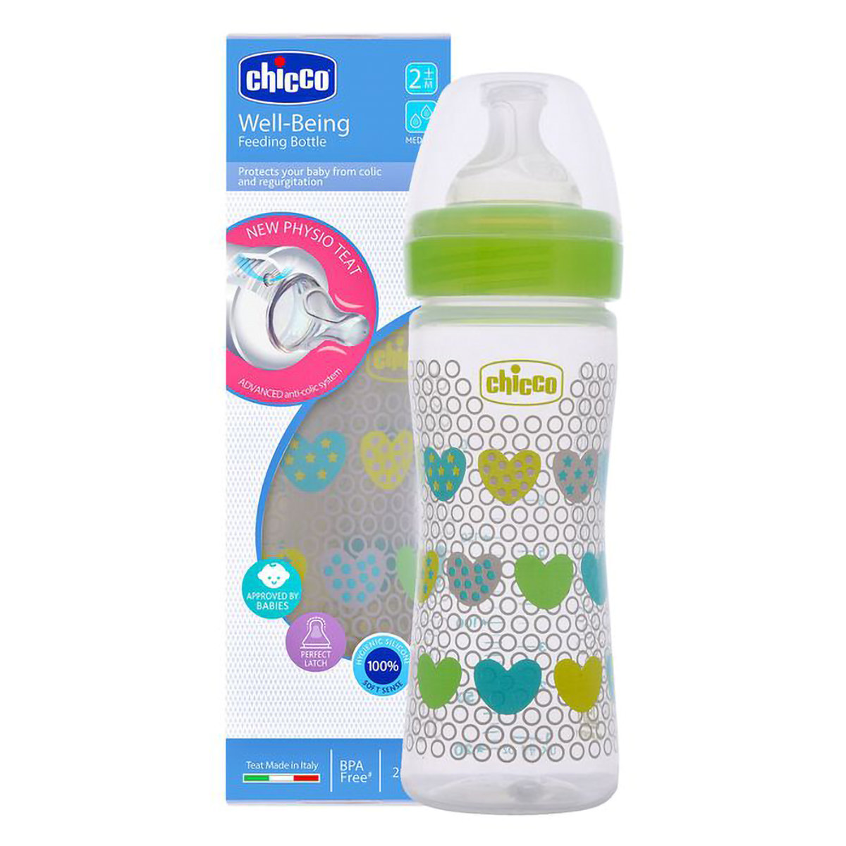 Chicco Well-Being Green Feeding Bottle, 250 ml, Pack of 1 Chicco Well-Being Green Feeding Bottle, 250 ml, Pack of 1
