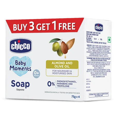 Chicco Baby Moments Soap, 75 gm (Buy 3, Get 1 Free)