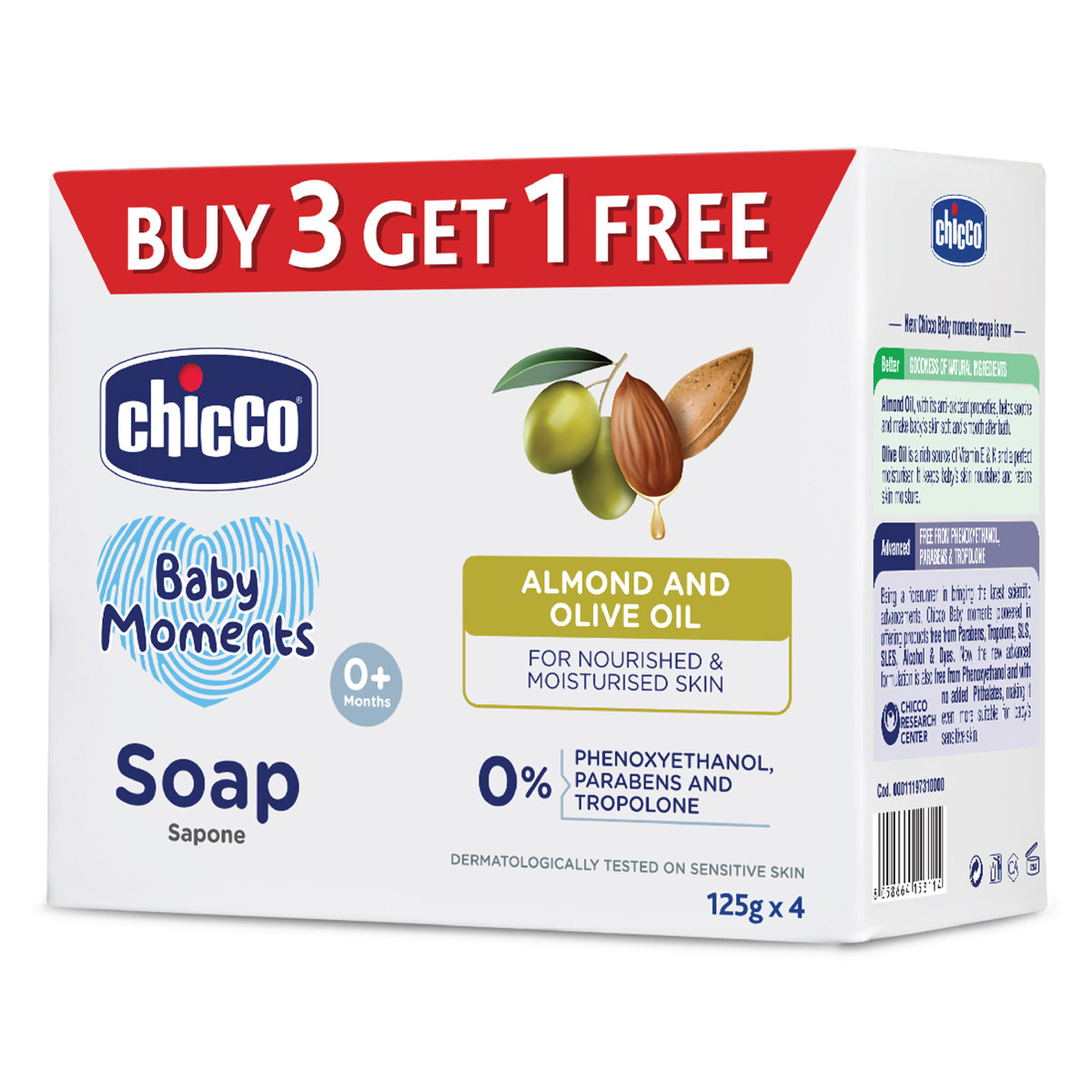 Chicco Baby Moments Soap, 125 gm (Buy 3, Get 1 Free), Pack of 1 Chicco Baby Moments Soap, 125 gm (Buy 3, Get 1 Free), Pack of 1